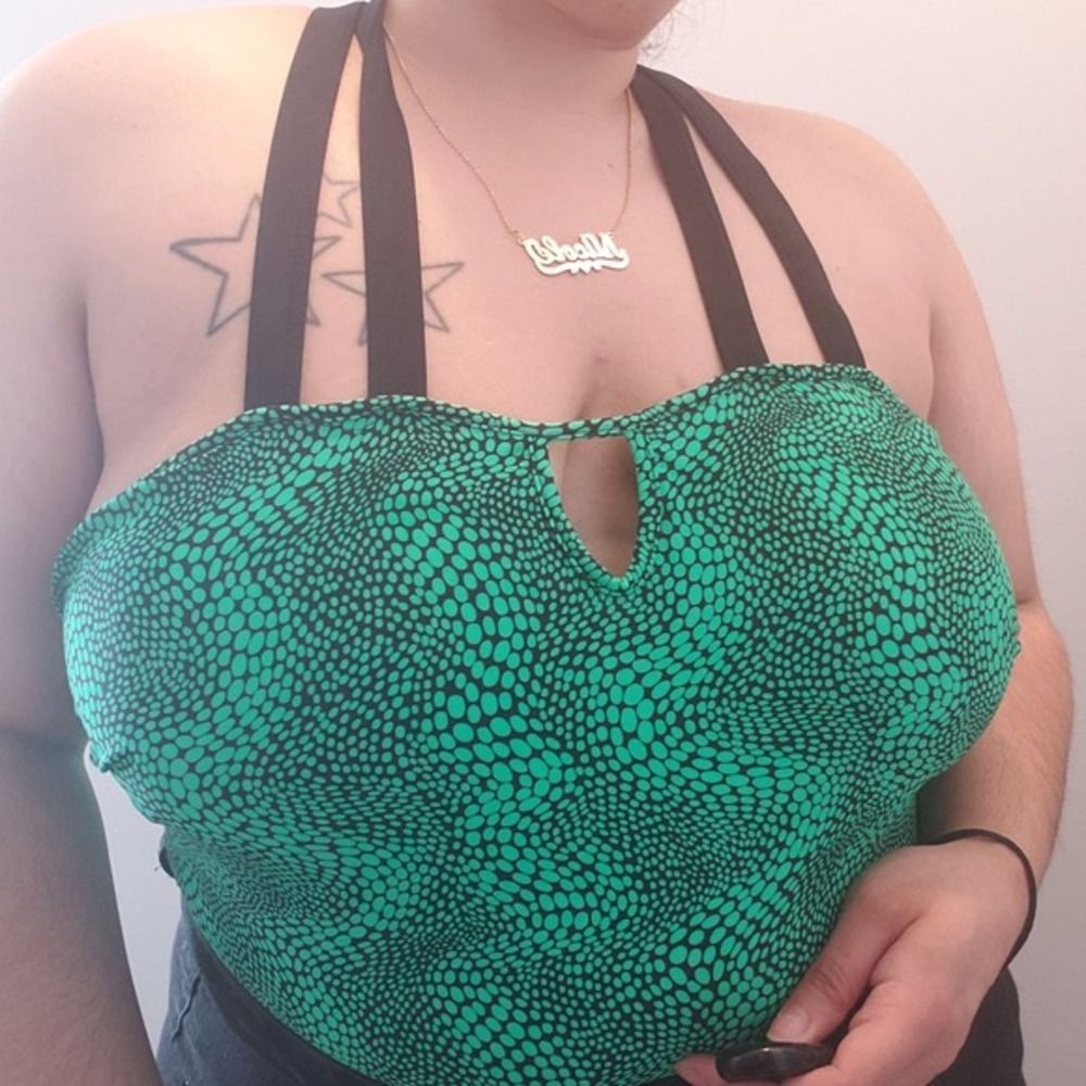 Plus Size Green‎ Snakeskin One Piece Swimsuit Womens XXL Green Strappy Keyhole